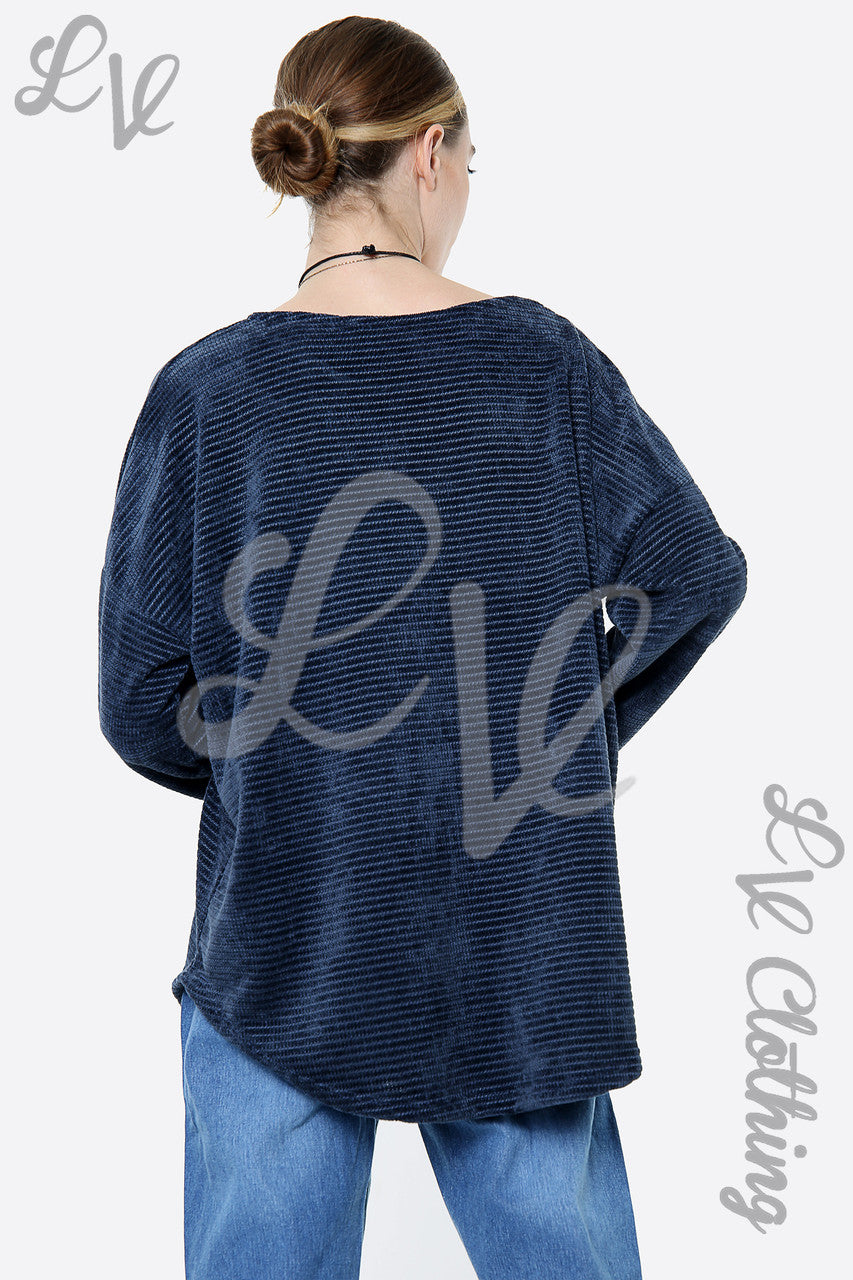 Ladies Chenille Plain Top With Necklace Navy Unit Price £10.99