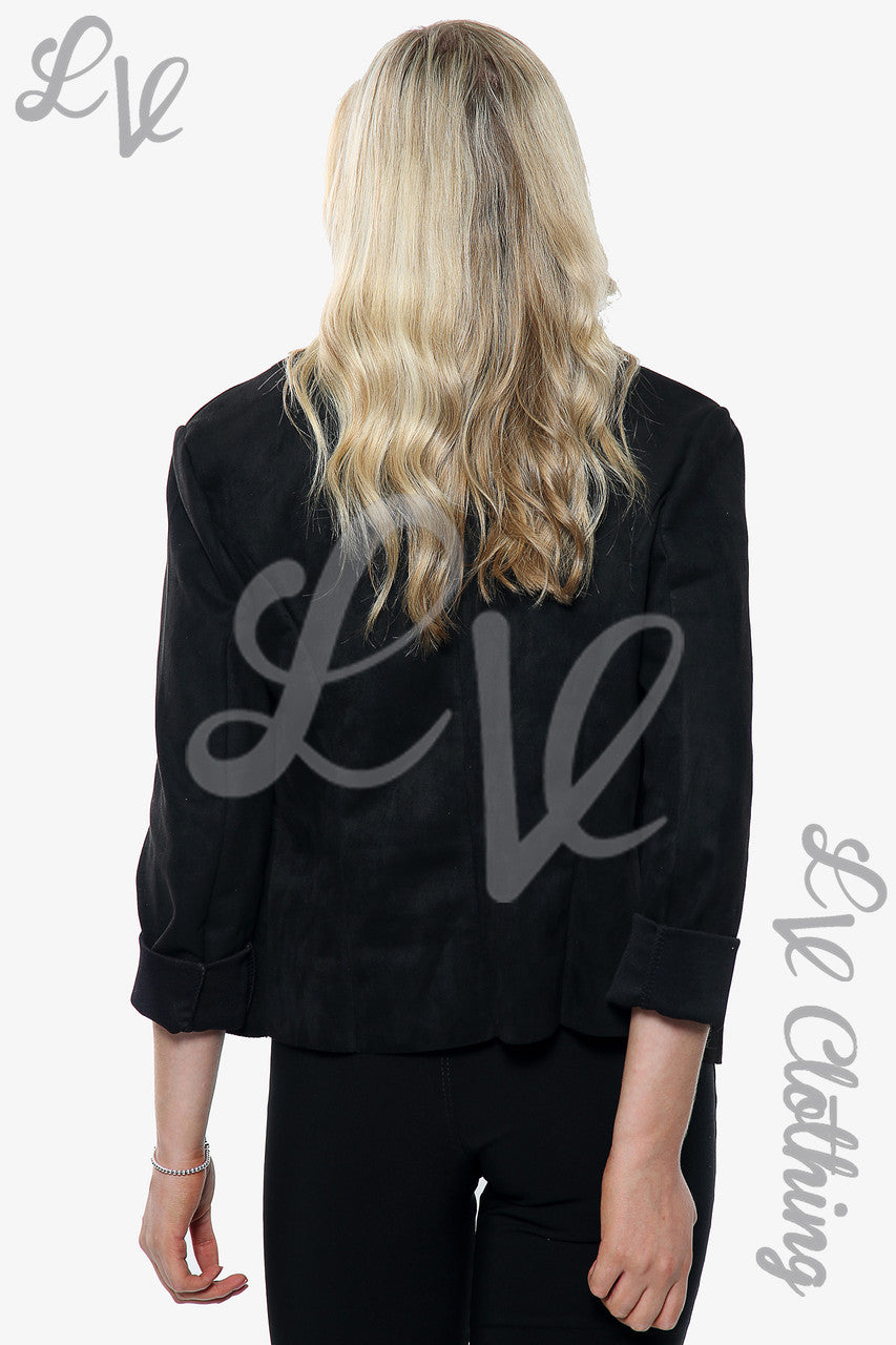 Ladies Button Detail Suede Jacket Black Unit Price £11