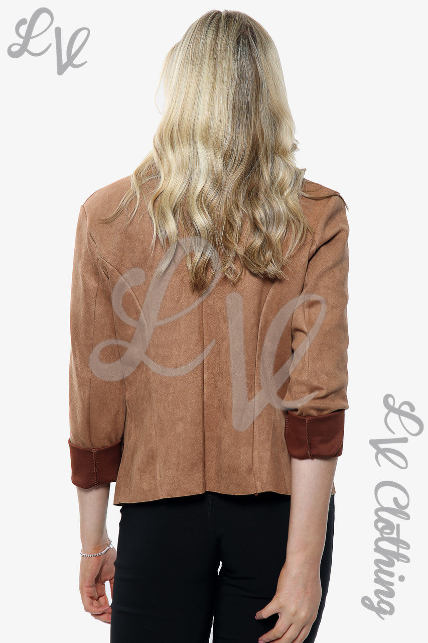 Dames suède jack met knoopdetail, tan, eenheidsprijs € 11,99