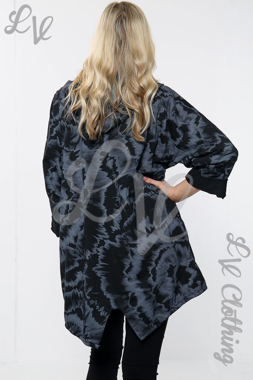 Ladies Tie Dye Print Hooded Cardigan Black Unit Price £18.99