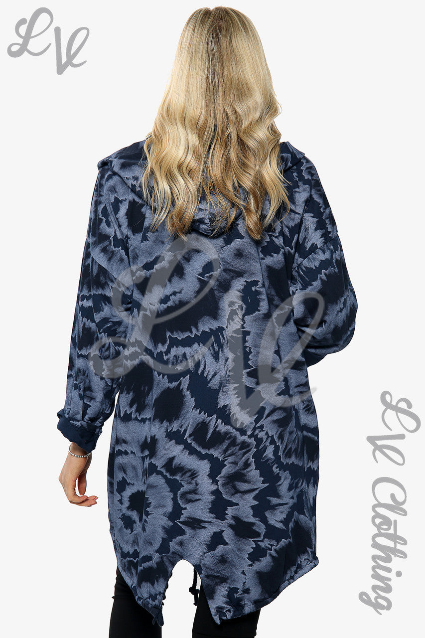 Ladies Tie Dye Print Hooded Cardigan Navy Unit Price £15.99