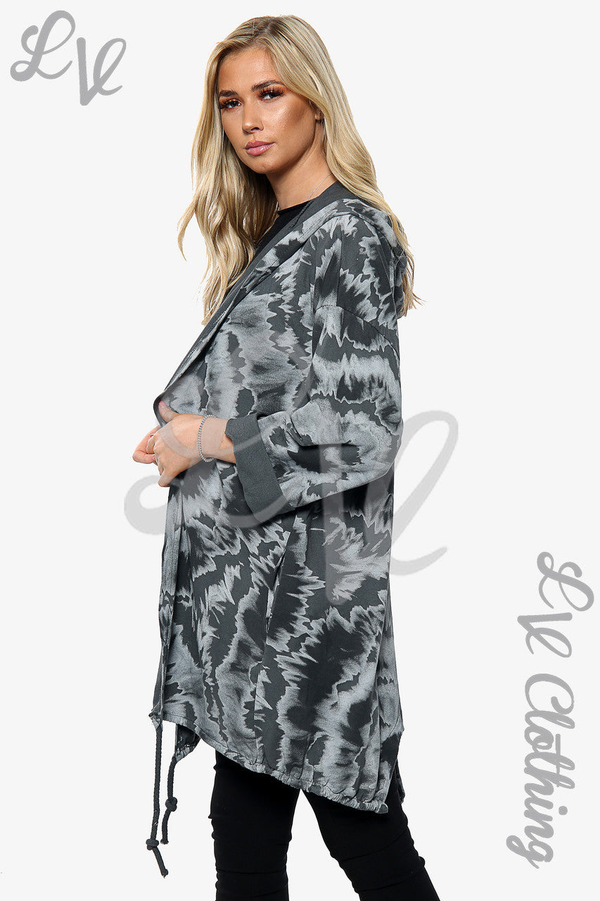 Ladies Tie Dye Print Hooded Cardigan Charcoal Unit Price £15.99