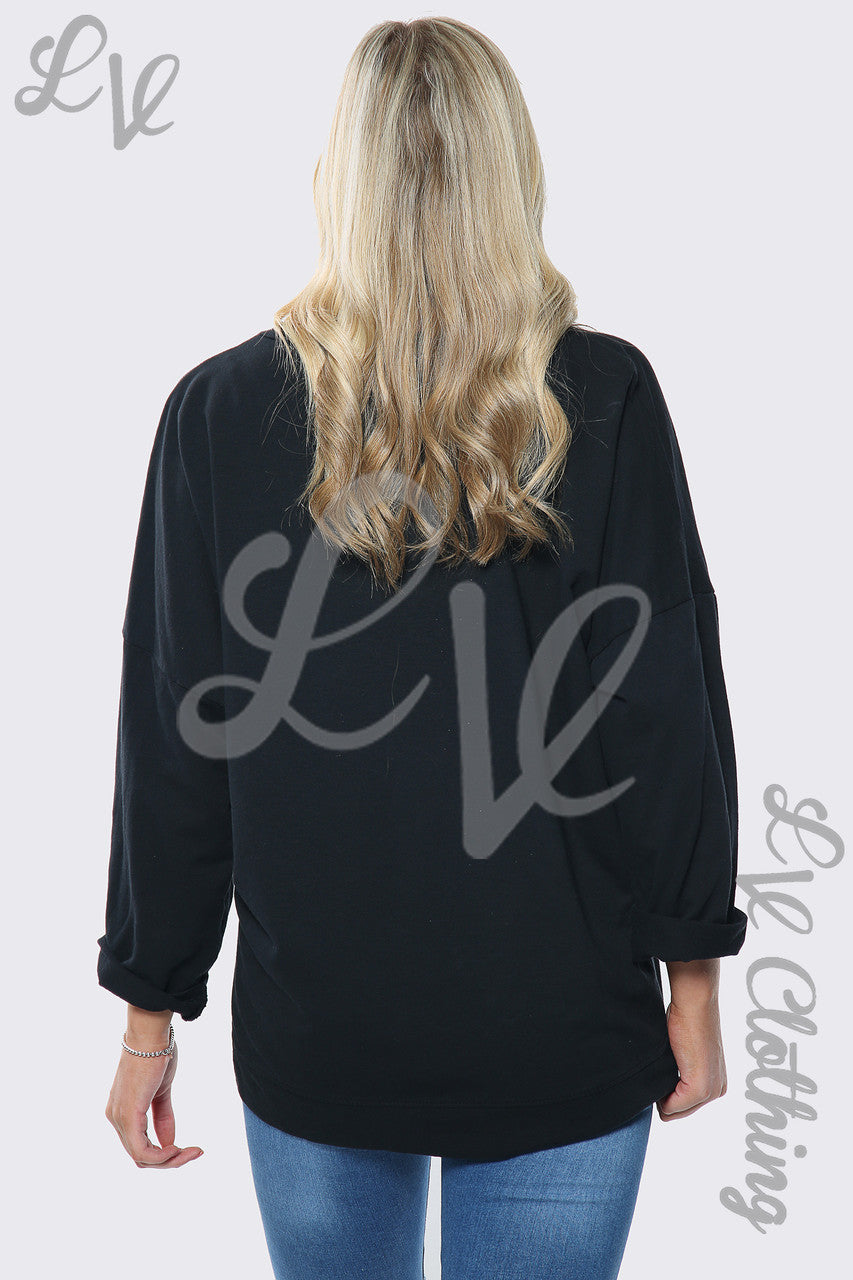 Ladies Leopard Star Print Sweatshirt Top Black Unit Price £13.99