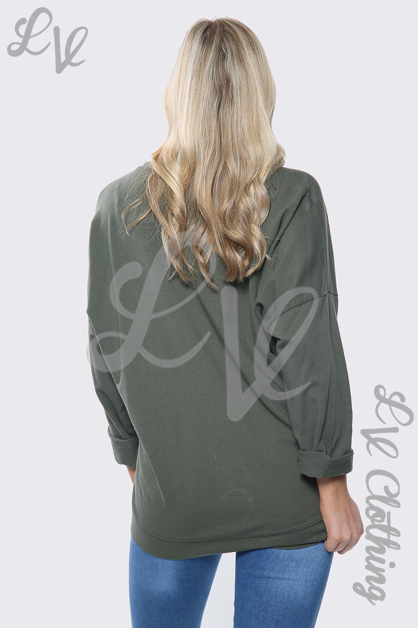 Dames Leopard Sterrenprint Sweatshirt Top Khaki Prijs per eenheid €13,99