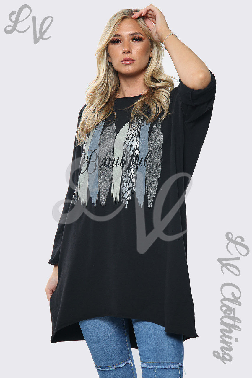 Dames Mooie Slogan Oversized Sweatshirt Top Zwart Prijs per stuk €12,99