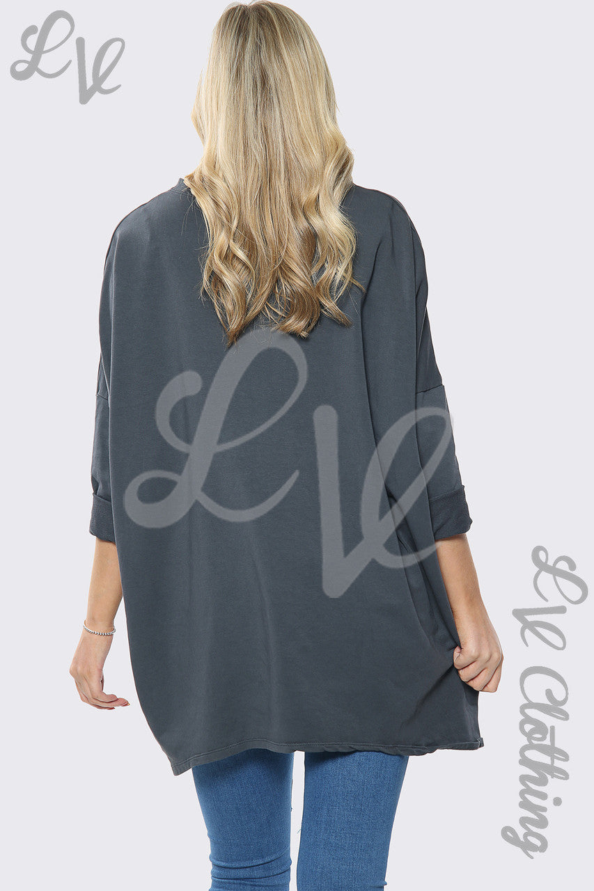 Ladies Sequin Heart Print Oversize Sweatshirt Top Charcoal Unit Price WAS £16.99 NOW £7.99