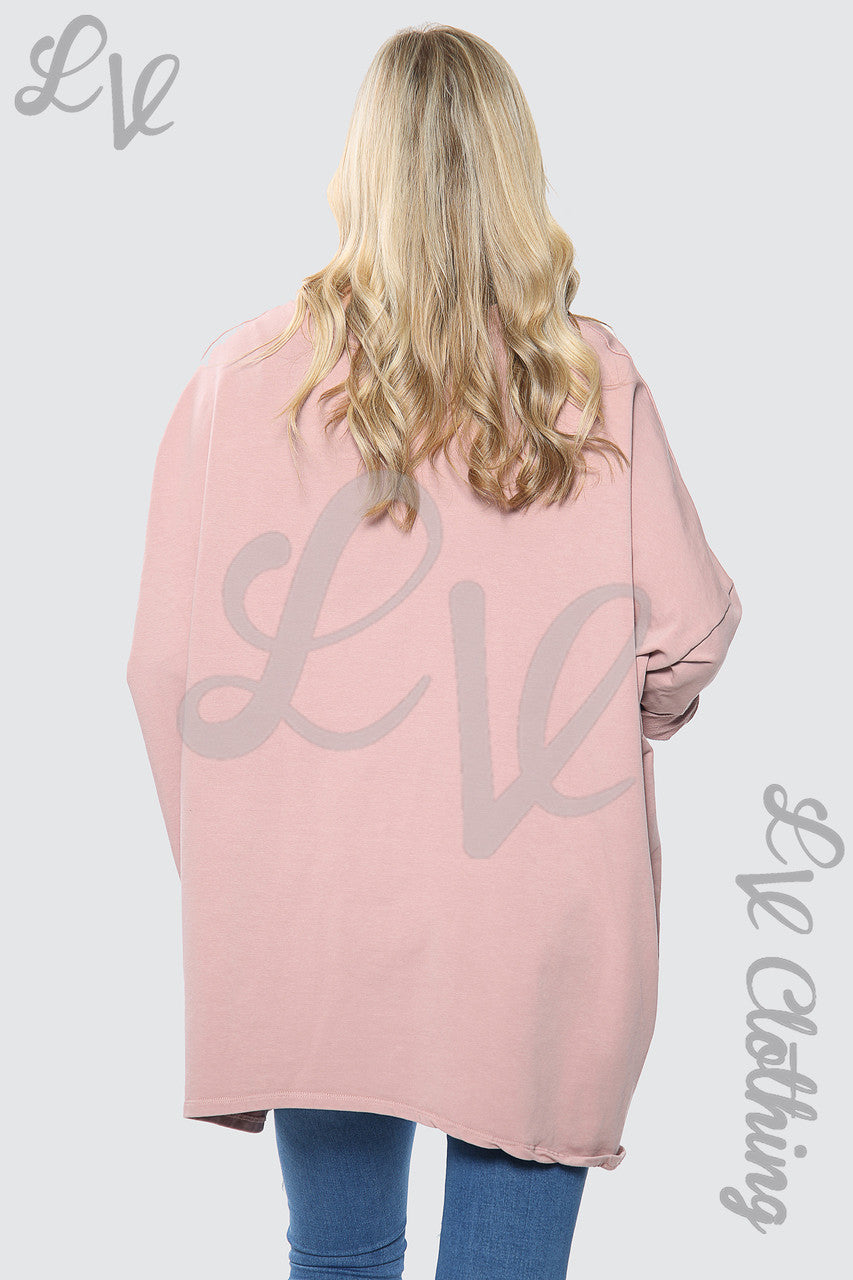 Ladies Sequin Heart Print Oversize Sweatshirt Top Dusty Pink Unit Price £16.99 NOW £7.99