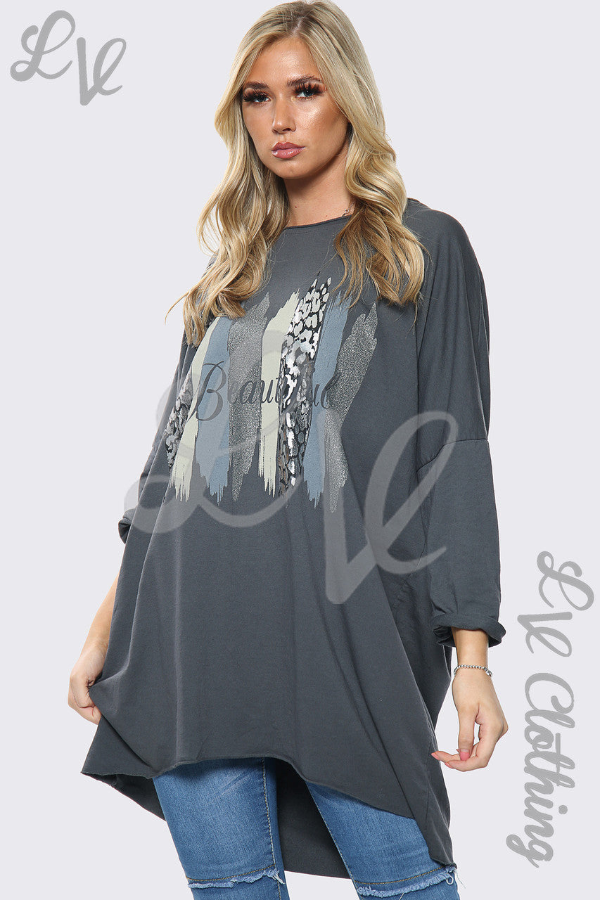 Dames Mooi Slogan Oversized Sweatshirt Top Houtskool Stukprijs €12,99