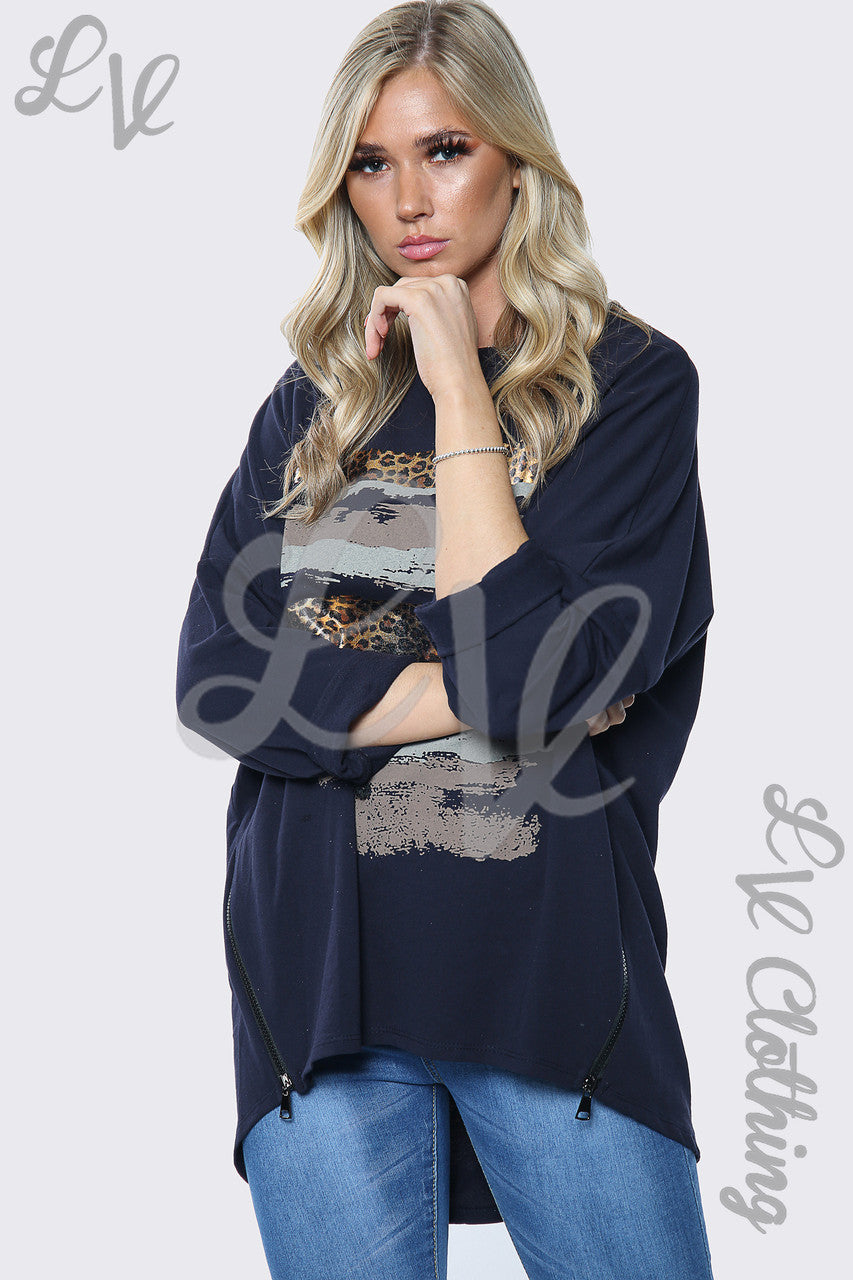 Dames oversized sweater met luipaardprint marine Eenheidsprijs € 13,99
