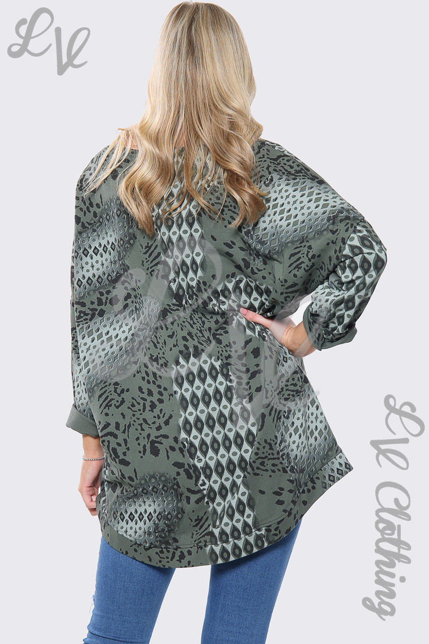 Dames Sweatshirt met Dierenprint Top Khaki Stukprijs £14.99