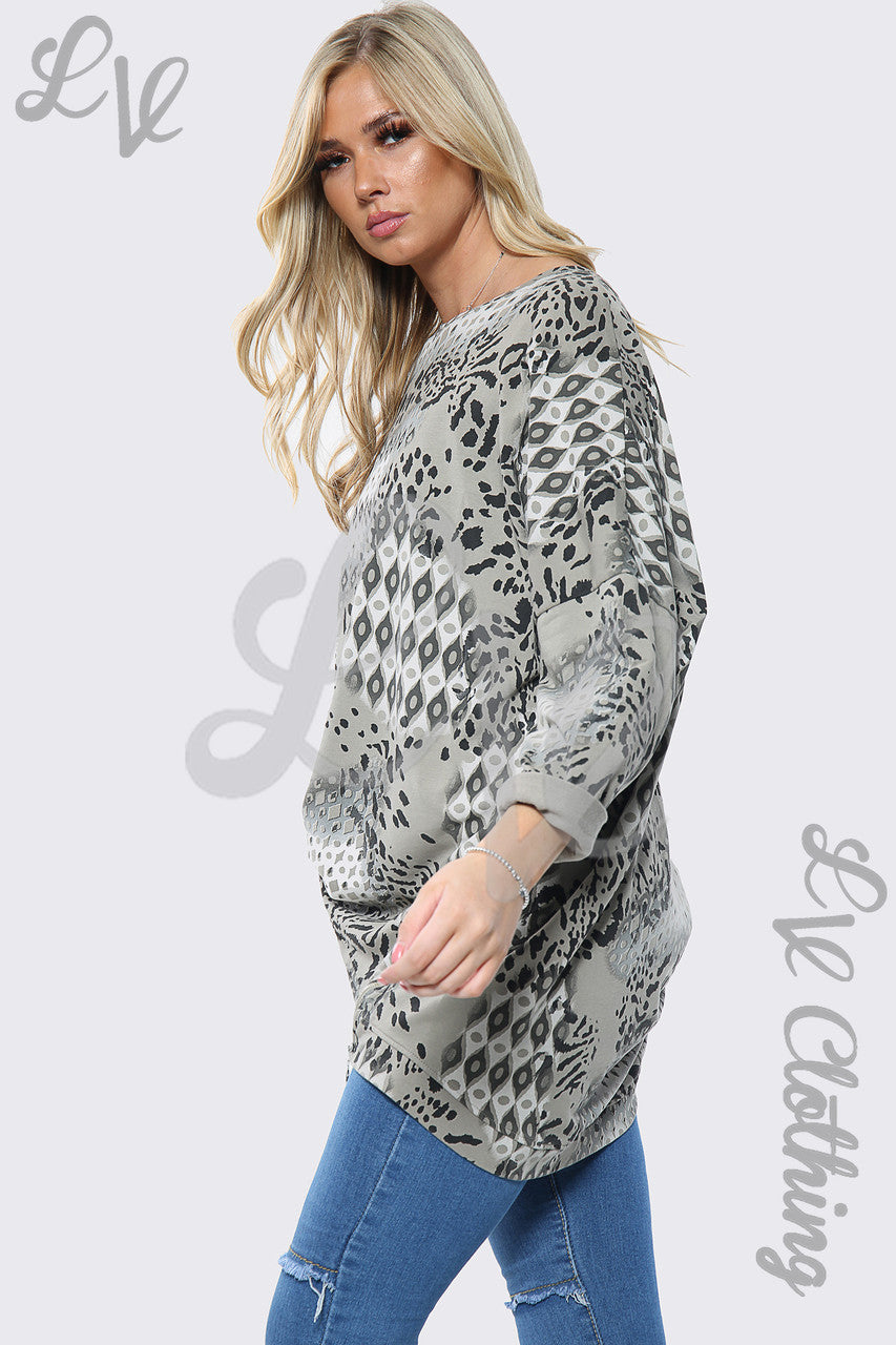 Dames sweatshirt met dierenprint, steenkleurig, eenheidsprijs €8,99
