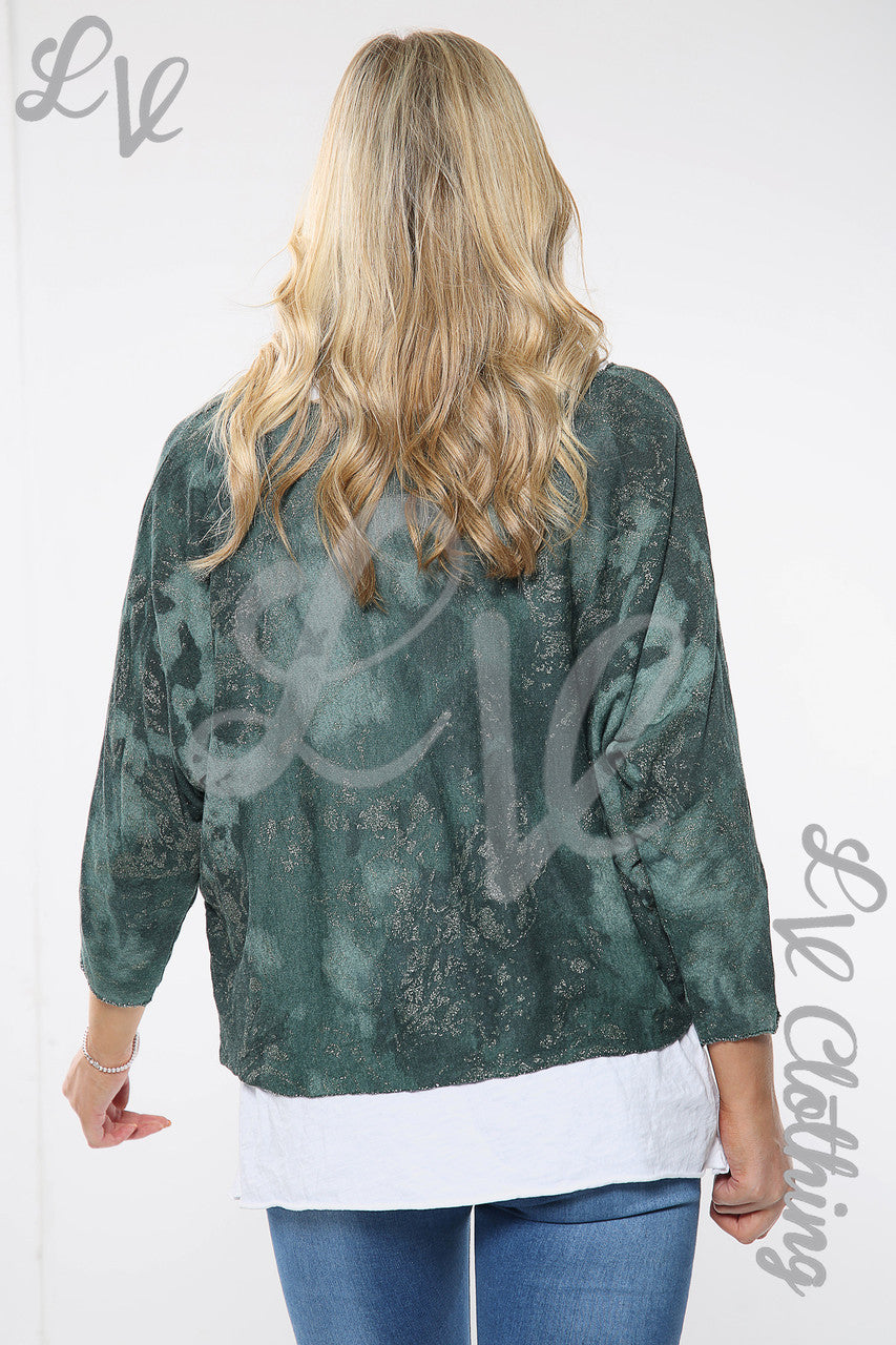 Dames Tweekleurige Tie Dye Top met Halsketting Bosgroen Stukprijs £12,99