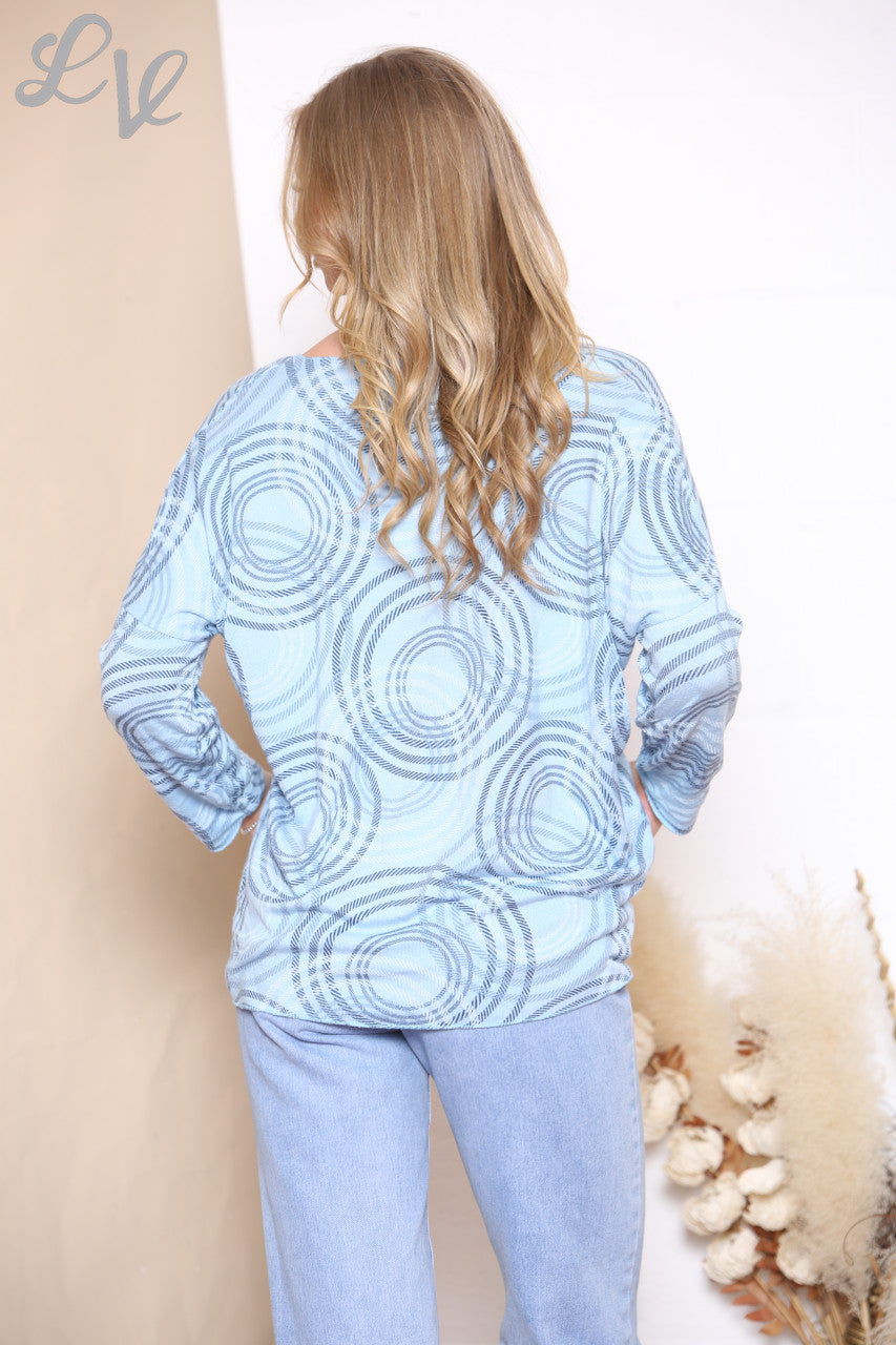Ladies Circle Outline Print Fijngebreide Trui Top Hemelsblauw