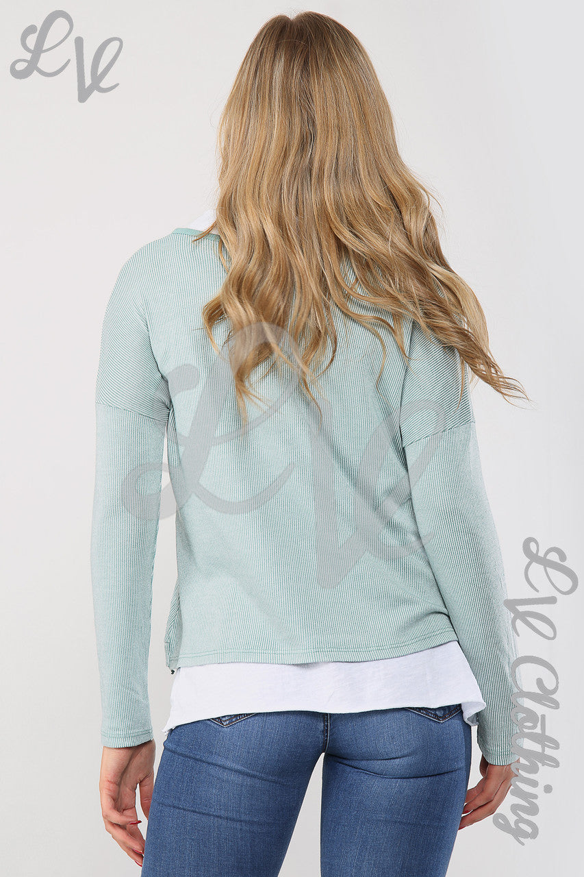Dames Double Layer Ribbed Top Tiffany - Prijs per eenheid €9,99