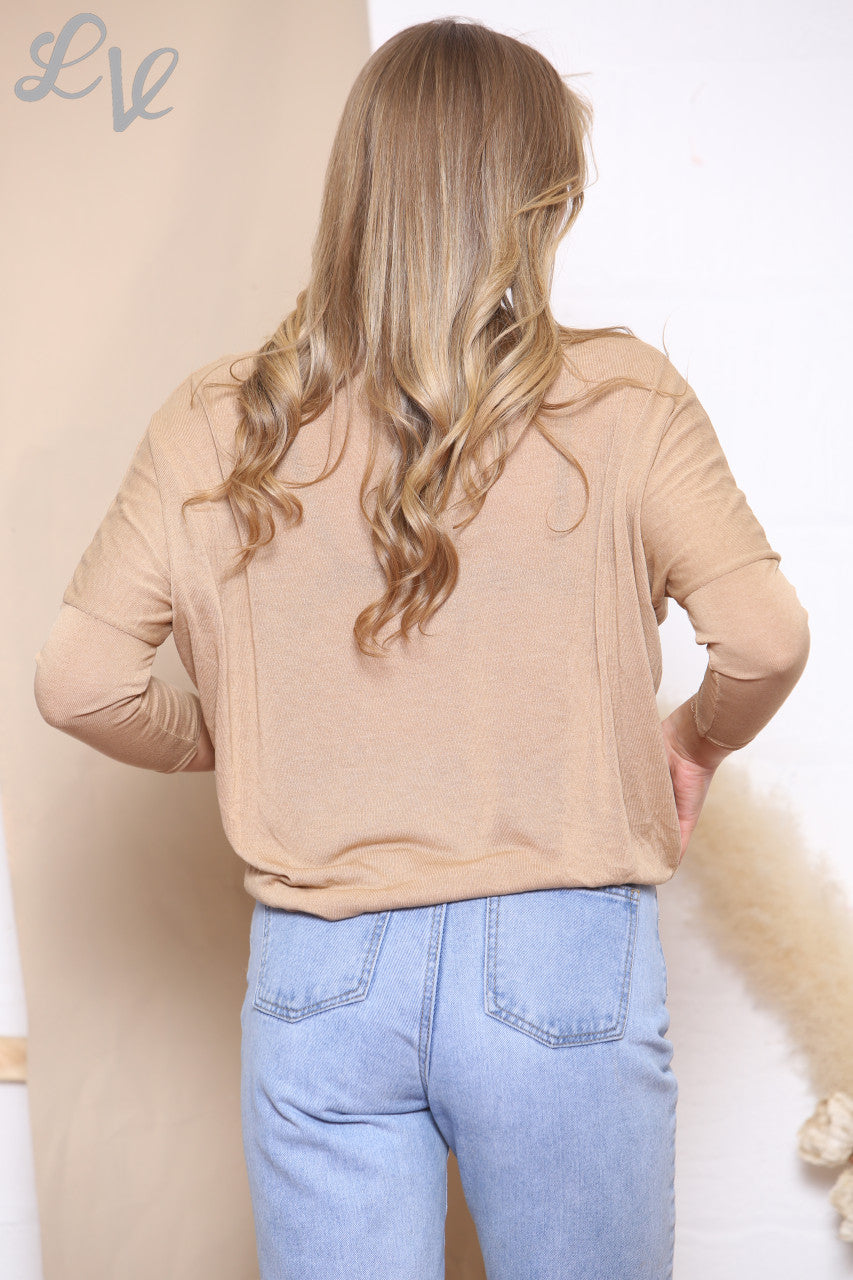 Ladies Script & Printed Top Tan