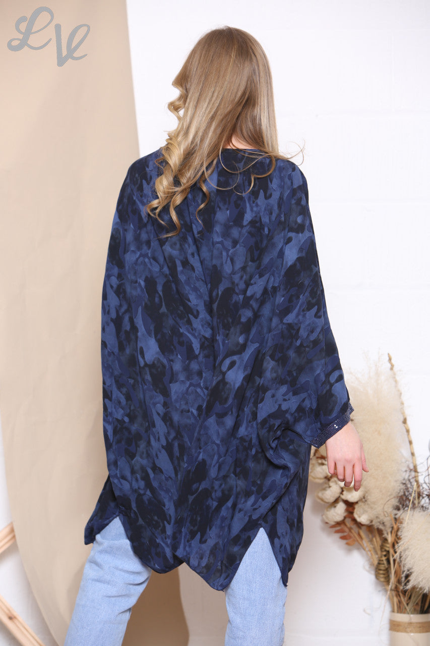 Dames Camouflageprint Batwing Top Marineblauw