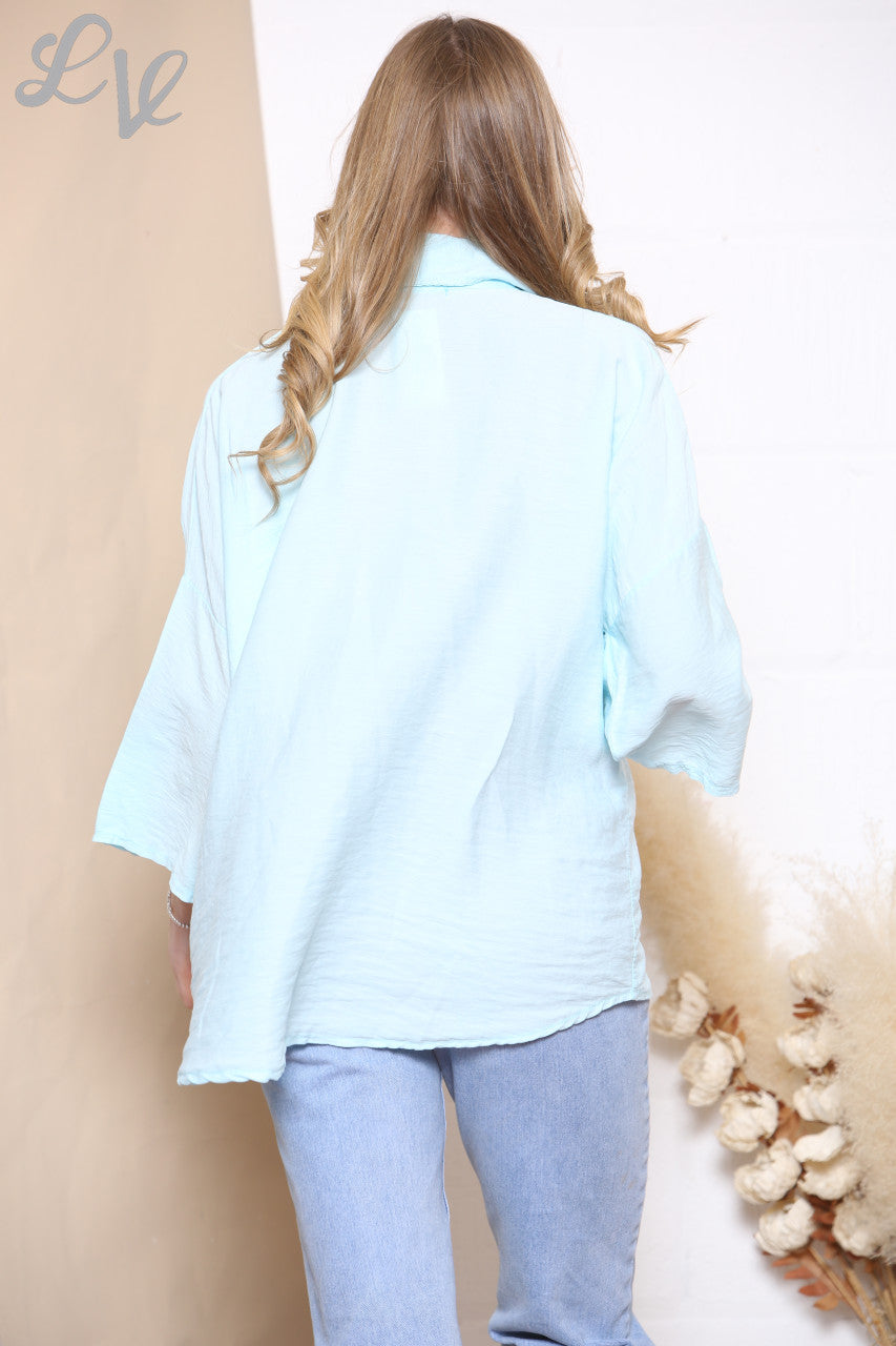 Ladies Button Front Jacket Top Sky Blue