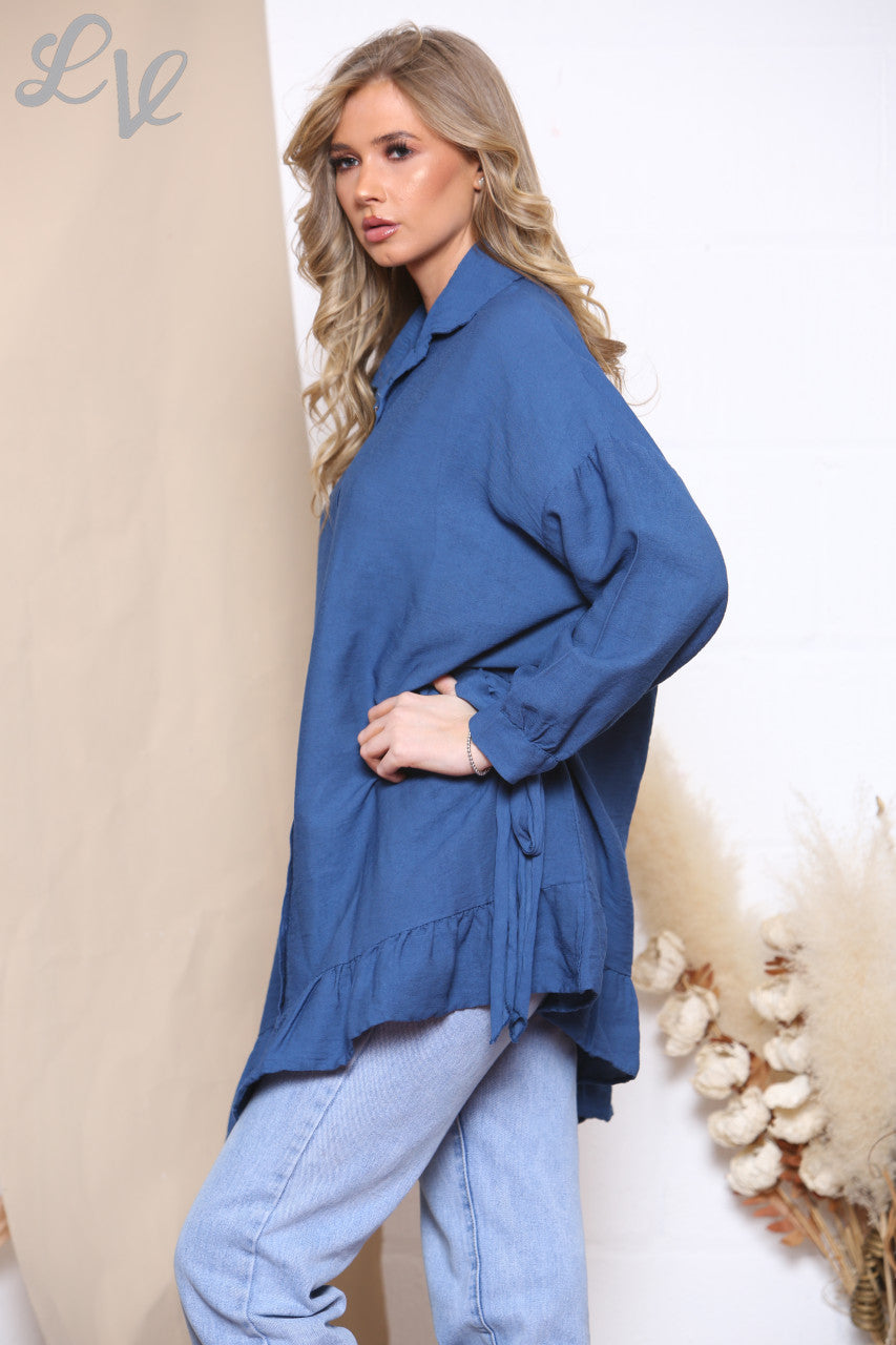 Dames Strik Mouw Shirt Top Marine