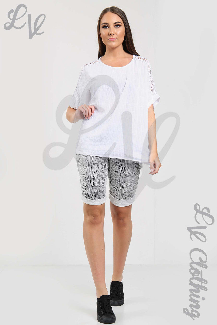 Ladies Reptile Print Jogging Shorts Grey - Unit Price £7.99