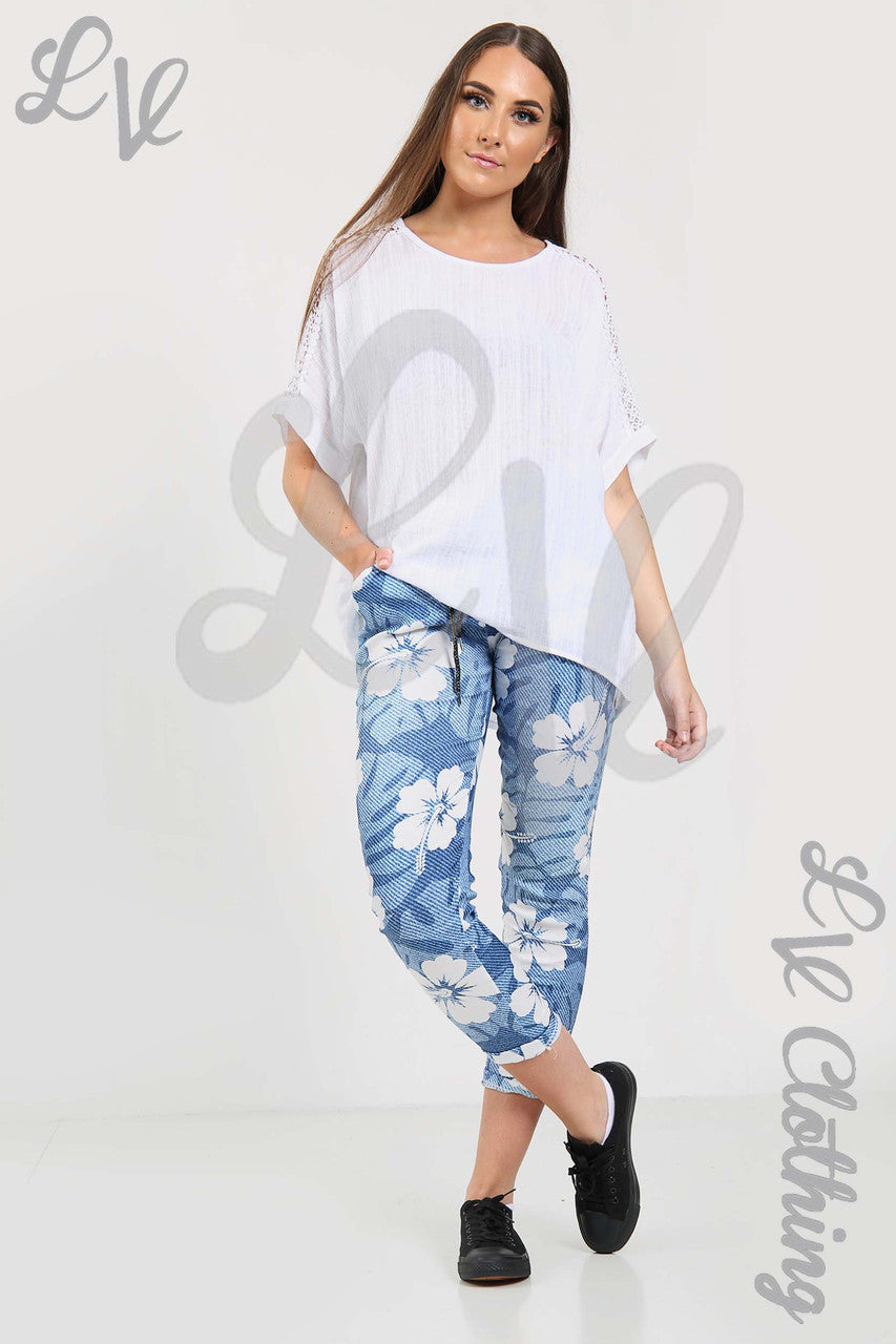 Ladies Floral Print Magic Trouser Denim - Unit Price Was £3.99