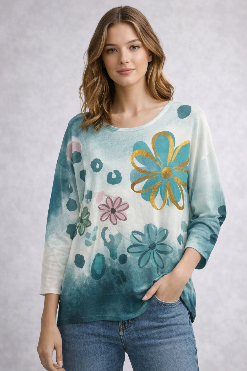 Floral Print Lightweight Knit Top - Tiffany