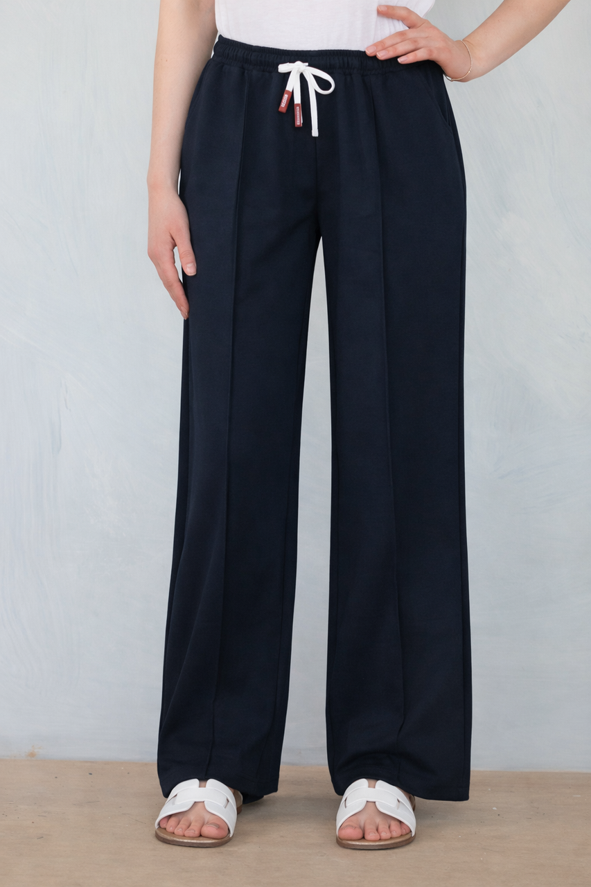 Loungebroek met wijde pijpen en trekkoord in de taille - Marineblauw