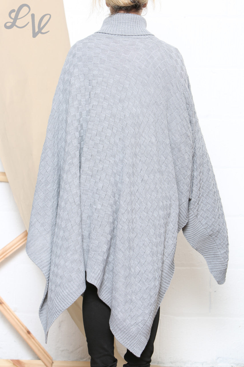 Ladies Roll Neck Poncho Asymmetrical Poncho Silver