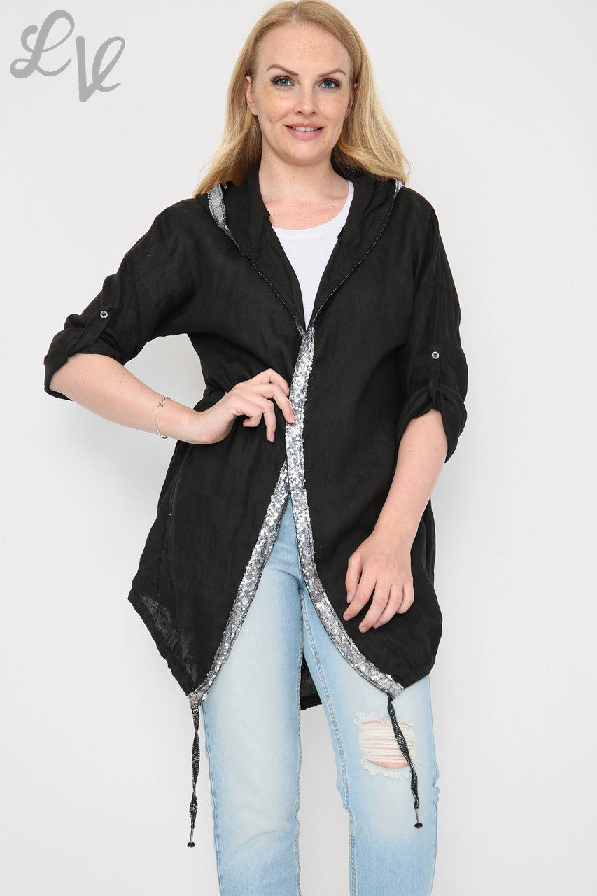 Ladies Linen Star Back Cardigan Jacket Black Unit Price £14.99