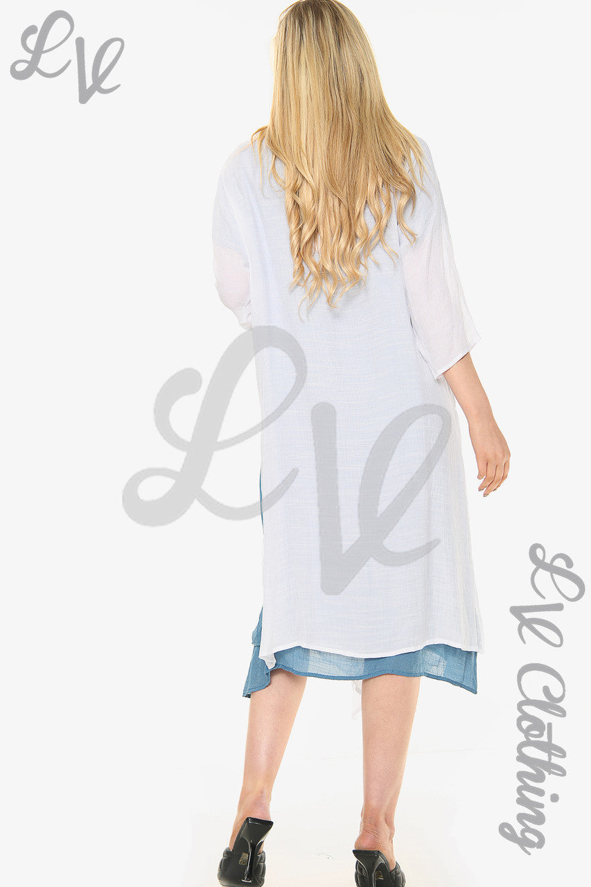 Dames Mouwloze Jurk Met Verenprint En Cardigan Denim Stukprijs WAS €10,99 NU €8,99