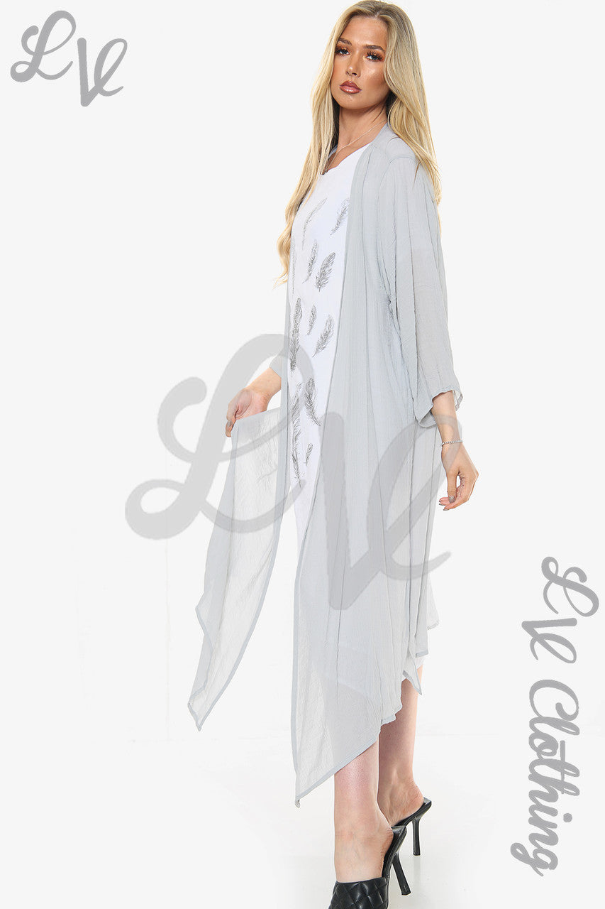 Dames Mouwloze Jurk Met Verenprint En Vest Grijs Stukprijs WAS € 10,99 NU € 8,99