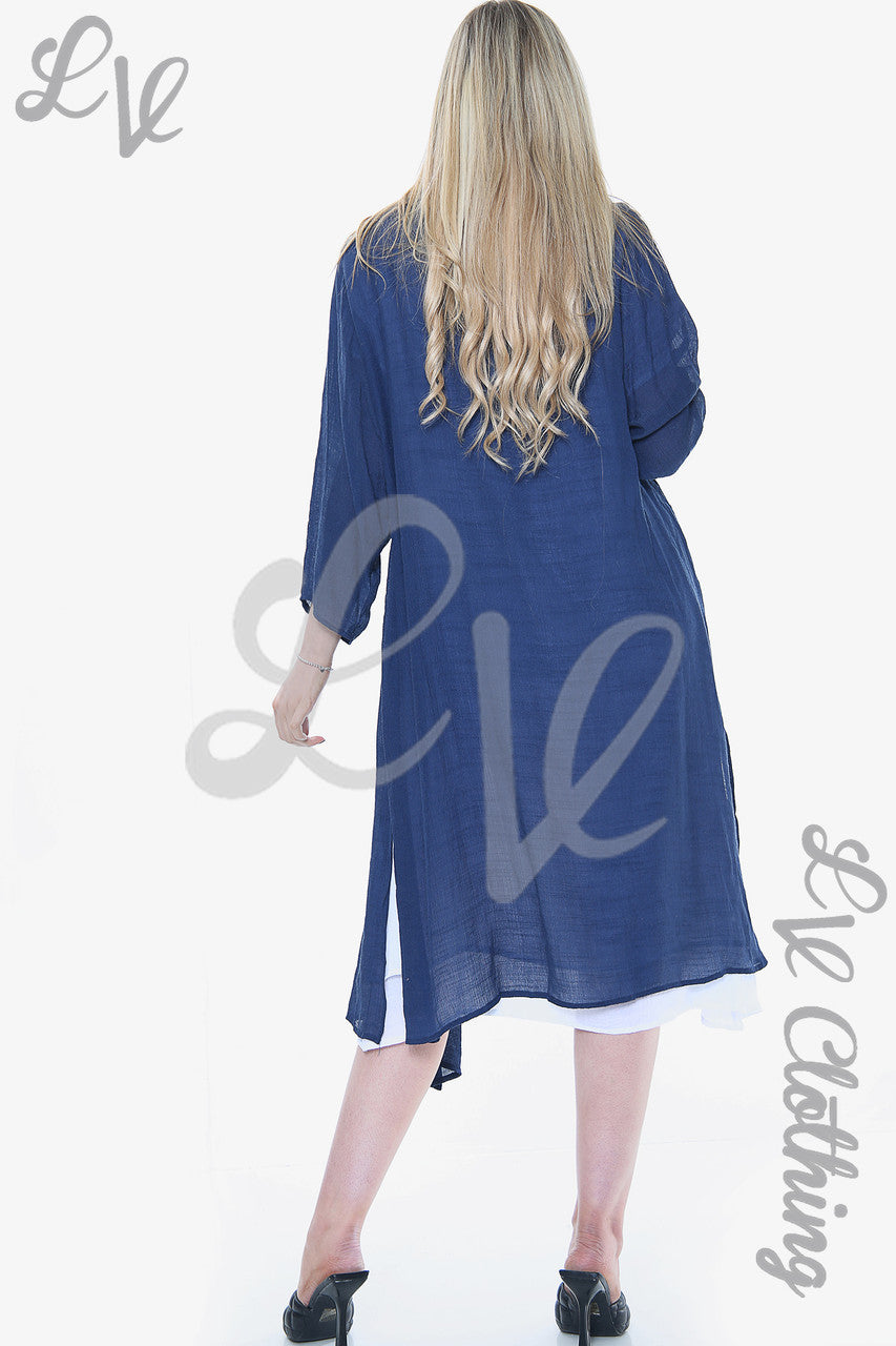 Dames mouwloze jurk met verenprint en vest marineblauw Prijs per stuk € 13,99