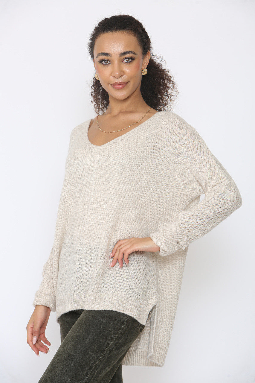 SOFT KNIT DROP SPLIT HEM JUMPER STONE