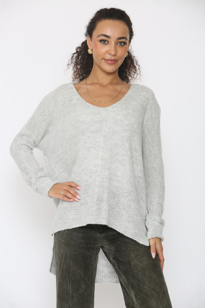 SOFT KNIT DROP SPLIT HEM JUMPER SILVER