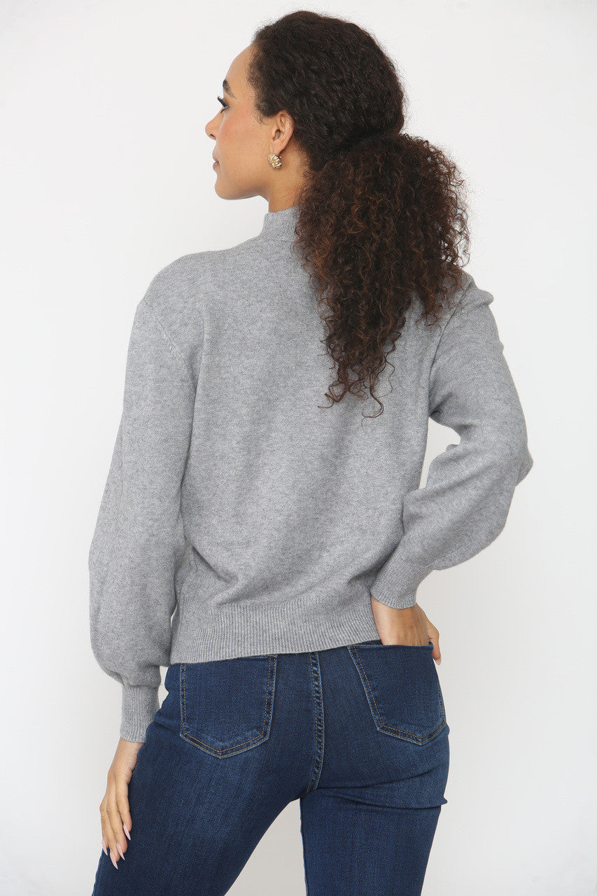 GEBREIDE TRUI MET KRALEN EN PAILLETTEN GRIJS
