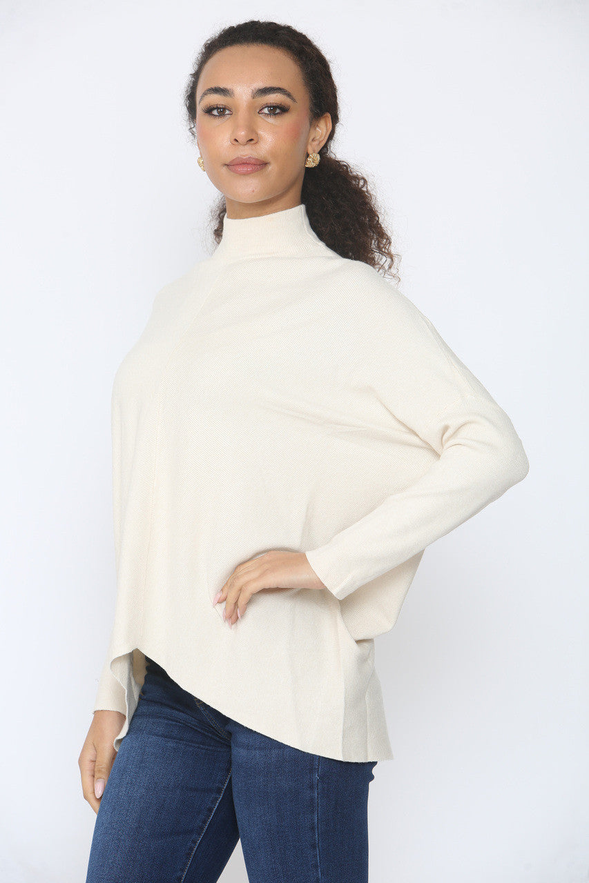 FIJN RIBBEL HIGH NECK TRUI BEIGE