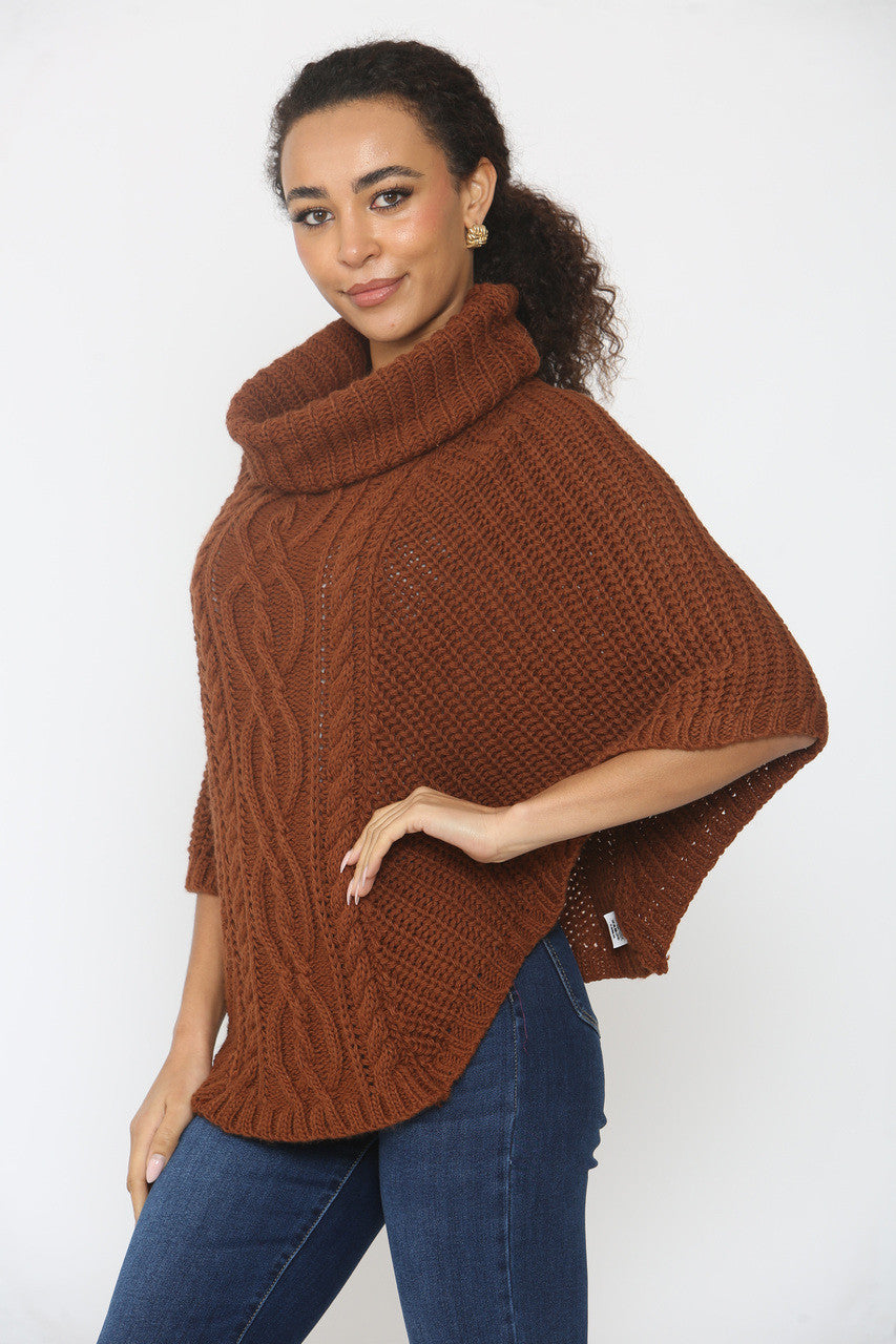 KABELGEBREIDE COLTRUI PONCHO KARAMEL