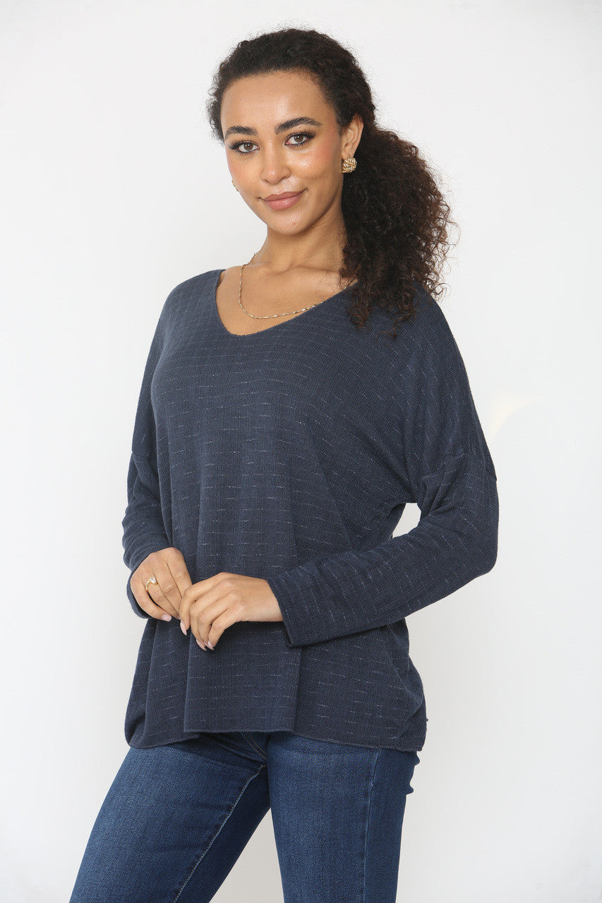 GESTREEPTE TRUI MARINEBLAUW
