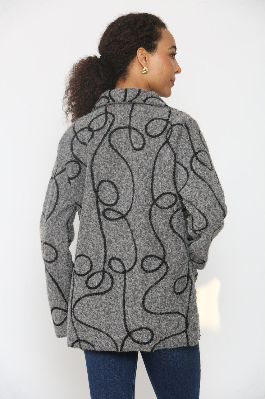 GEBORDUURDE JAS MET SWIRL EN KNOPEN ANTRACIET