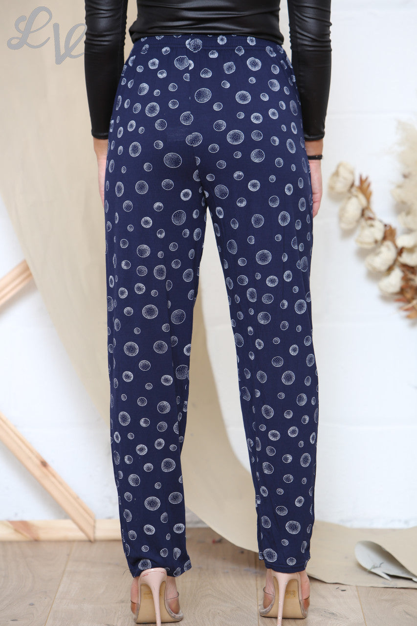 Ladies Bubble Print Trousers Navy