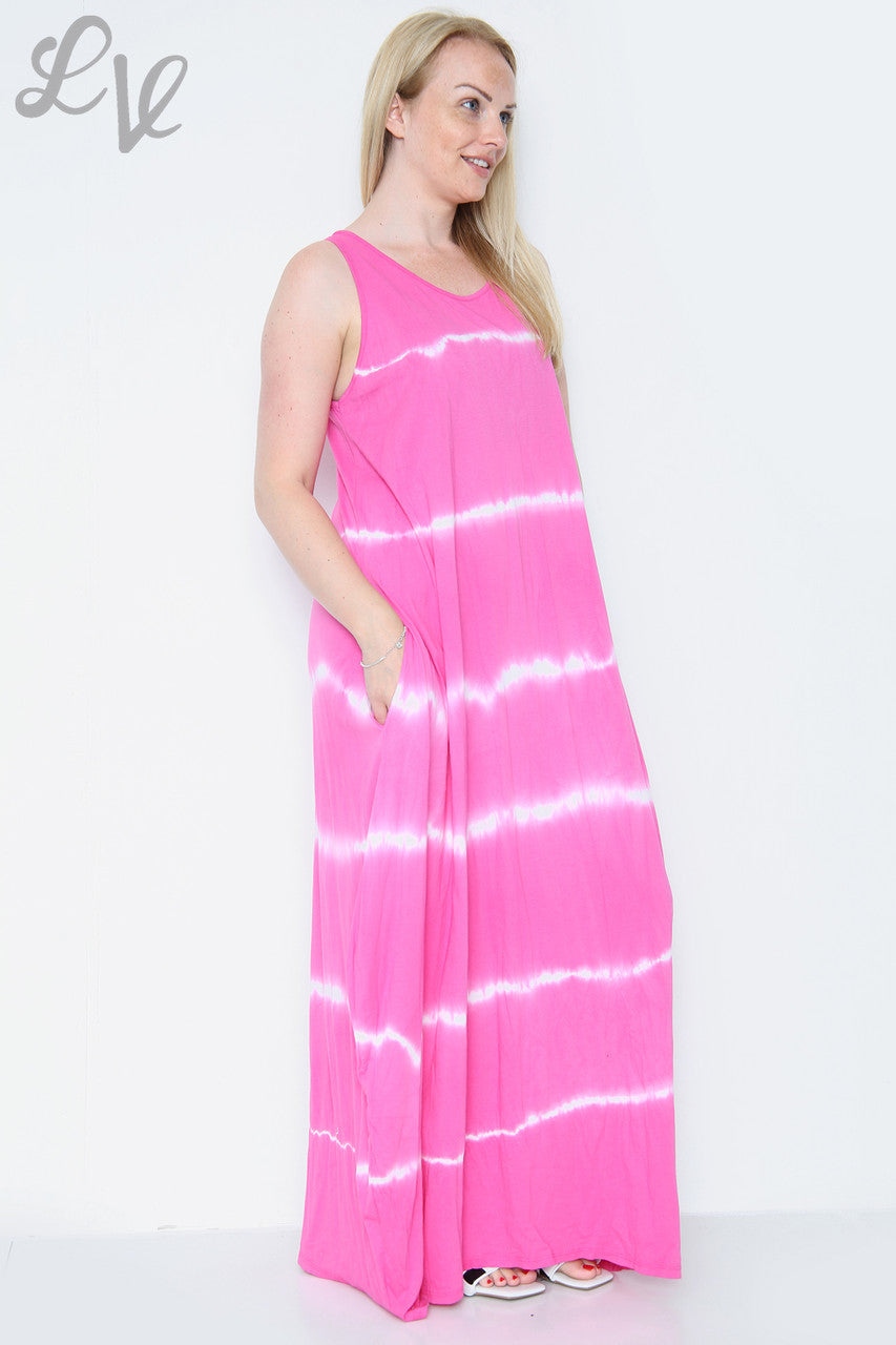 Dames Tie Dye Maxi Jurk Cerise Stukprijs € 9,99