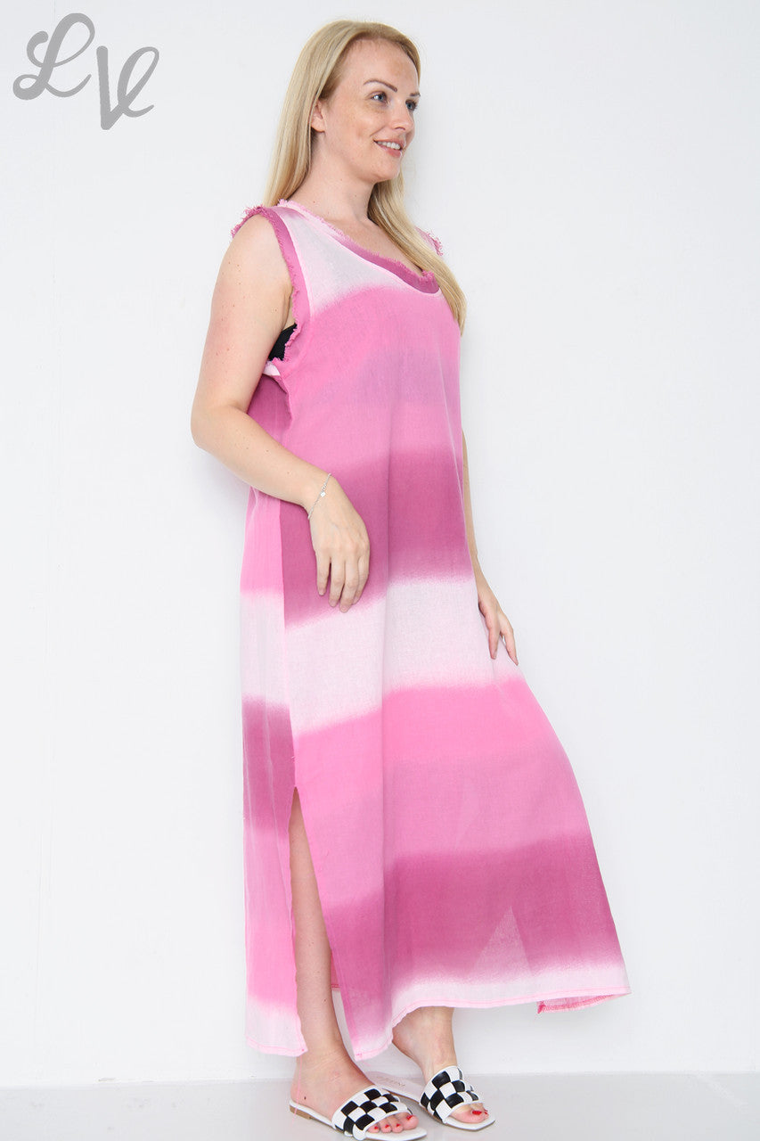 Dames Ombre Mouwloze Jurk Cerise Stukprijs € 14,99
