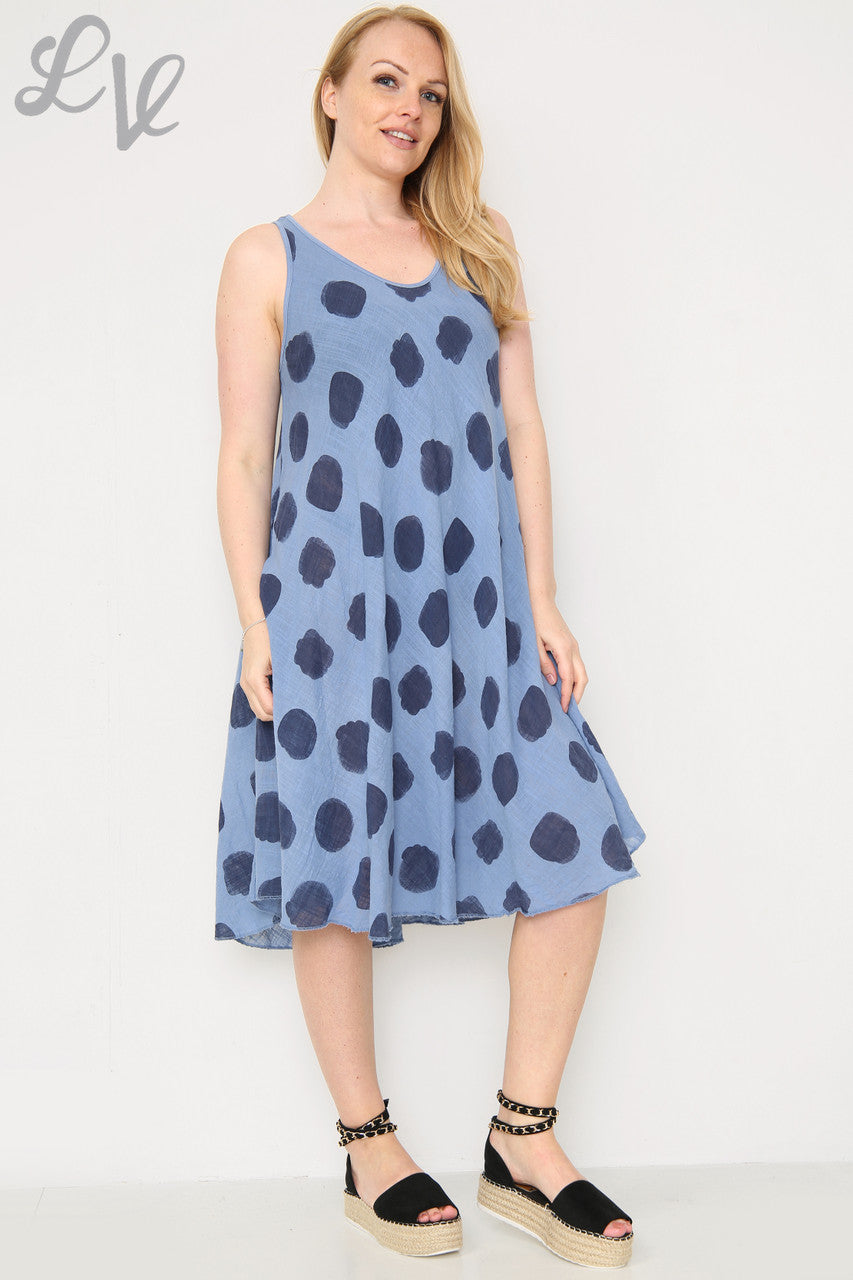 Dames Gestippelde Swingjurk Denim Eenheidsprijs € 11,99