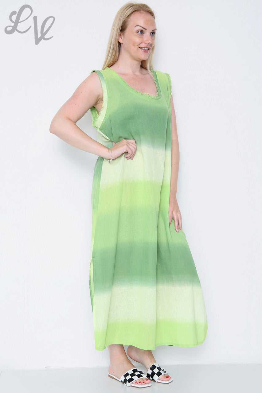 Dames Ombre Mouwloze Jurk Groen Stukprijs € 14,99