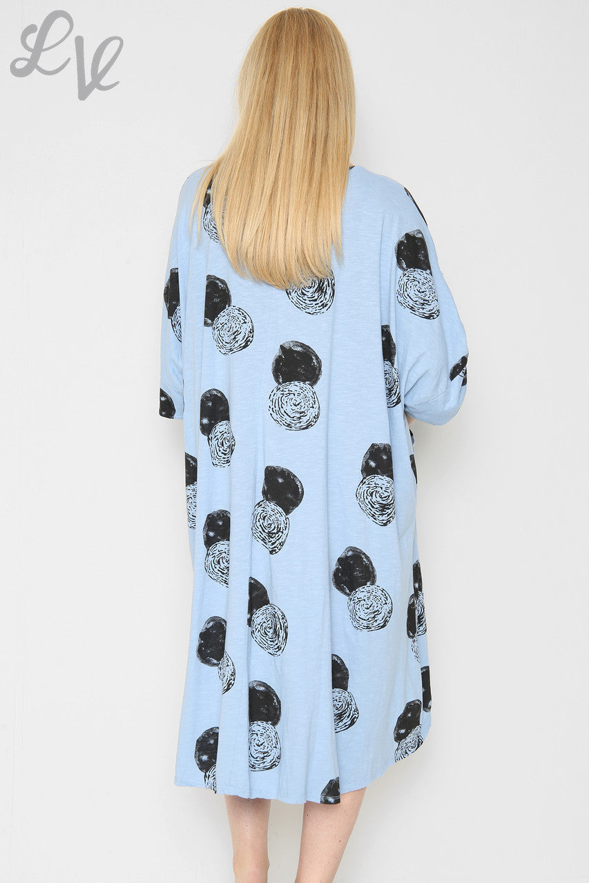 Dames cirkelprint jurk spijkerstof eenheidsprijs €10,99
