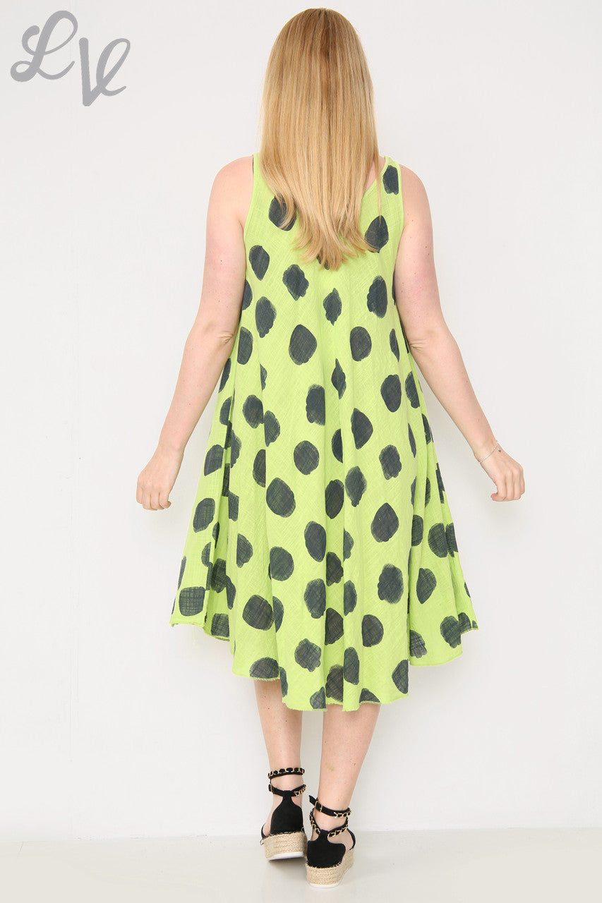 Dames Spotty Swingjurk Lime Stukprijs €11,99