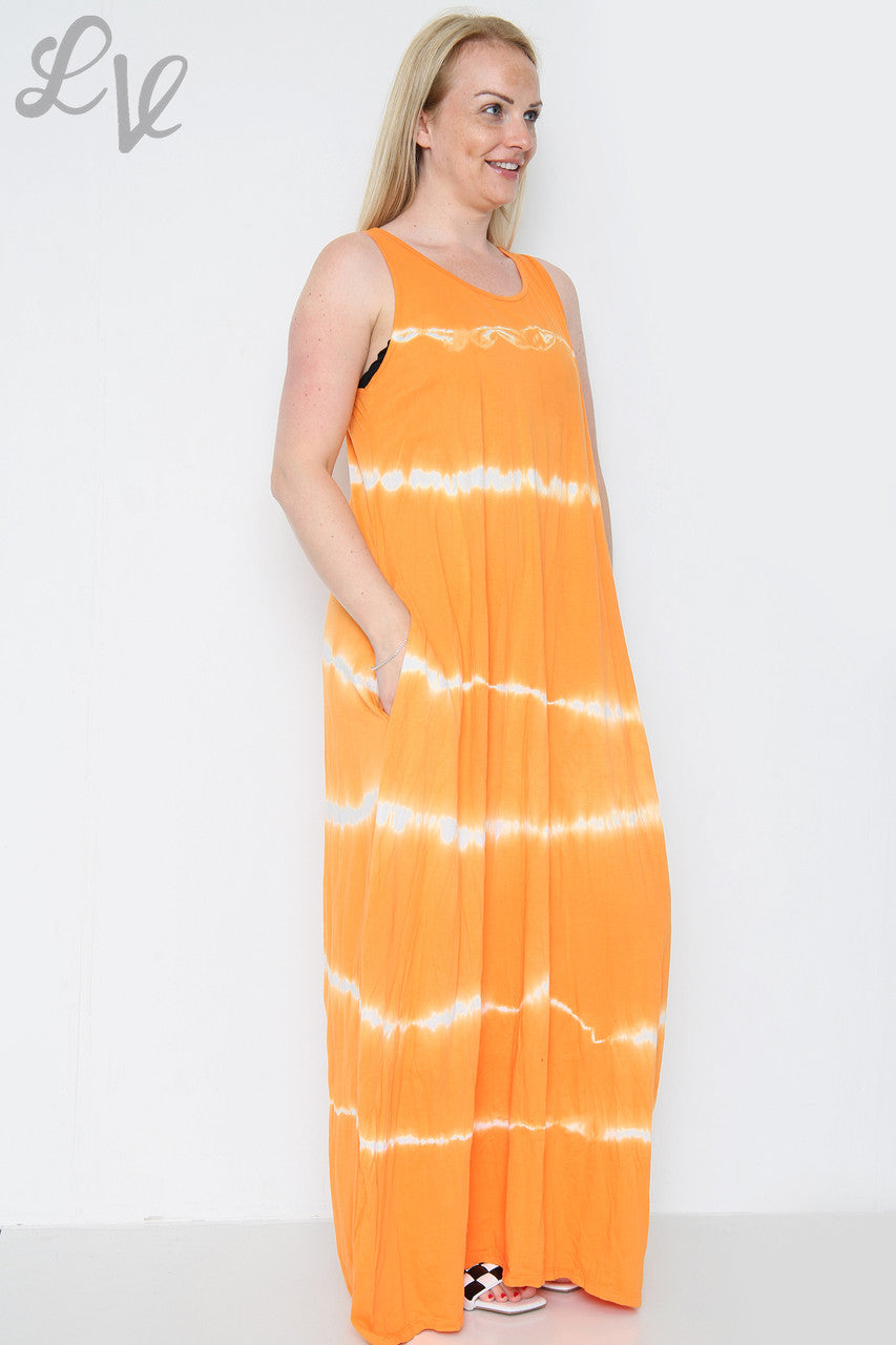 Ladies Tie Dye Maxi Dress Orange Unit Price £9.99
