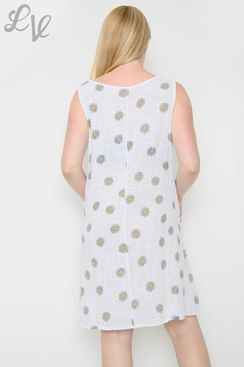 Dames Jurk Zonder Mouwen met Madeliefjesprint Wit Stukprijs € 10,99