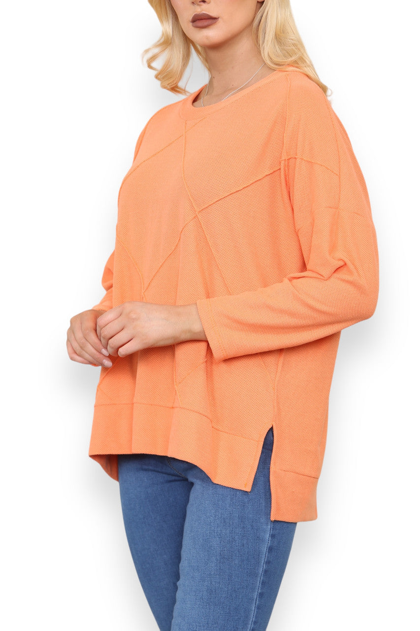 INSIDE-OUT STITCH DETAIL TOP ORANGE