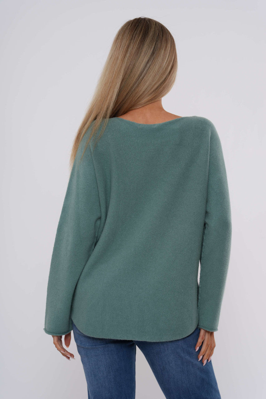 Gebreide top met lange mouwen - Saliegroen