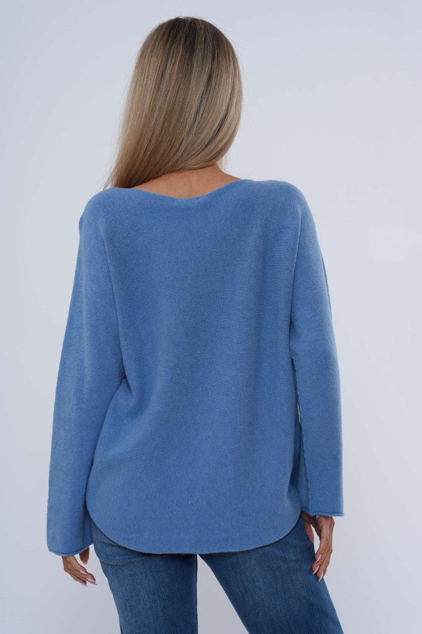 Gebreide top met lange mouwen - Denim